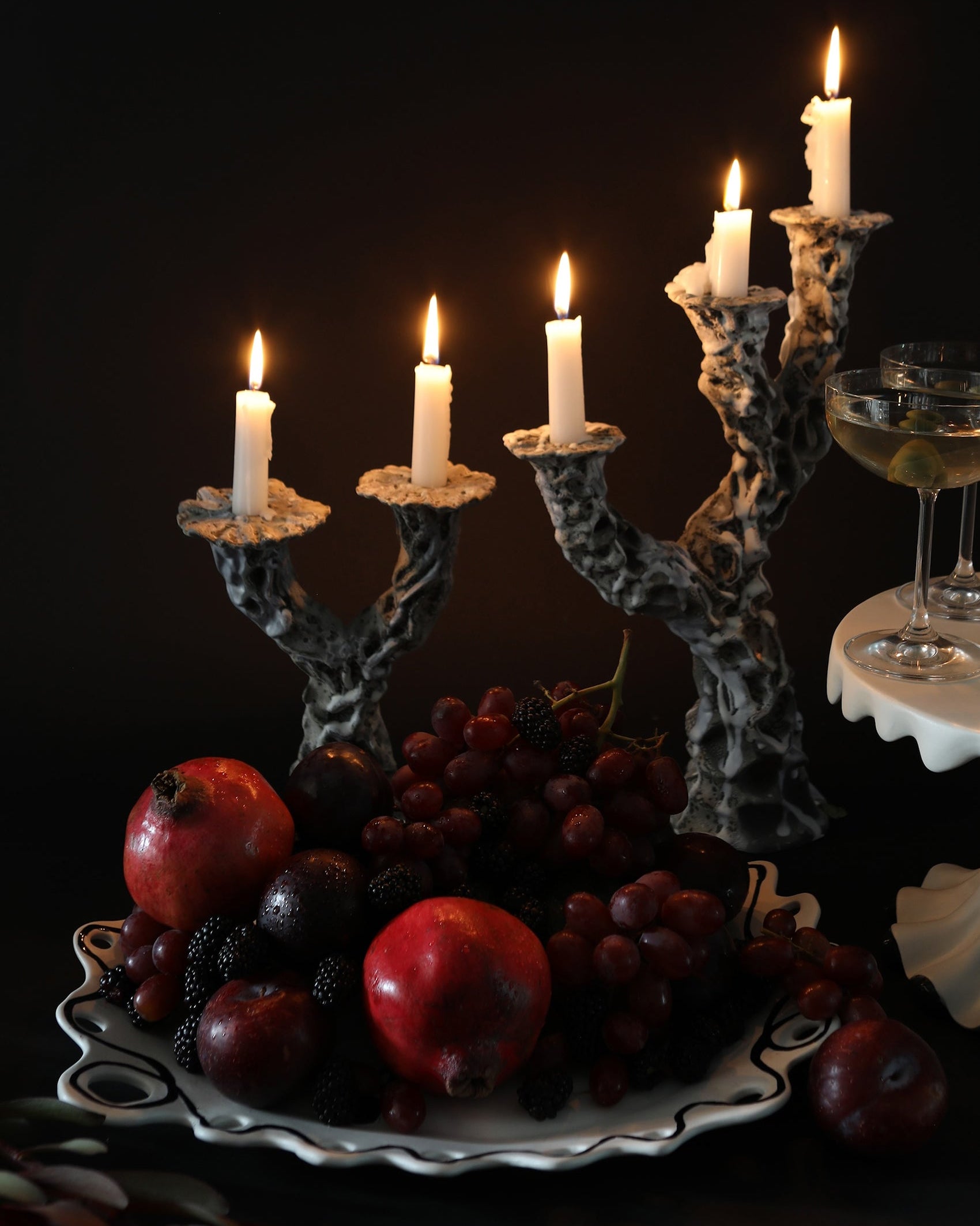Wish Platter styled on table setting for dinner party showing scale and surrealist hand-painted design
